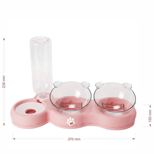 Linomag Automatisches Futter- und Wasserschale für Hund & Katze 2x 500ml 15cm in Rosa Farbe