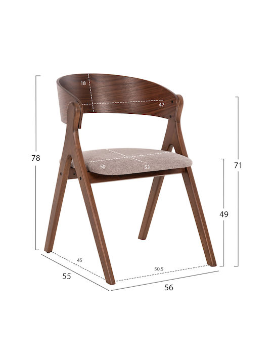 Nekker Dining Room Wooden Armchair Walnut-beige 56x55x78cm