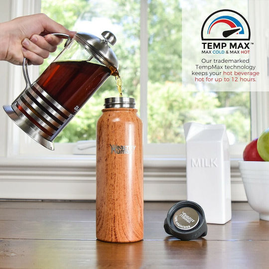 Healthy Human Stein Bottle Thermos Stainless Steel BPA Free 621ml Natural Wood