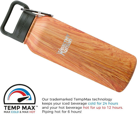 Healthy Human Stein Bottle Thermos Stainless Steel BPA Free 621ml Natural Wood