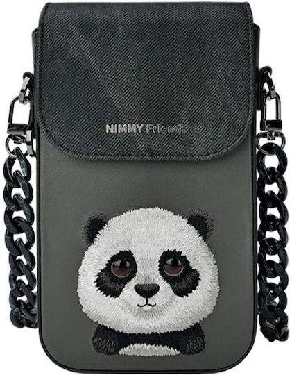 Nimmy Set 3in1 Handytasche + Geldbörse + Ortungshülle Schwarz Großäugiges Haustier 2.0 Panda
