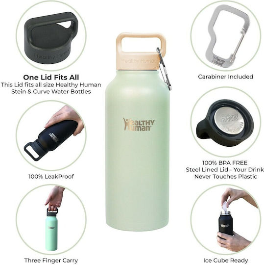 Healthy Human Stein Bottle Thermos Stainless Steel BPA Free 621ml Peppermint with Handle and Straw