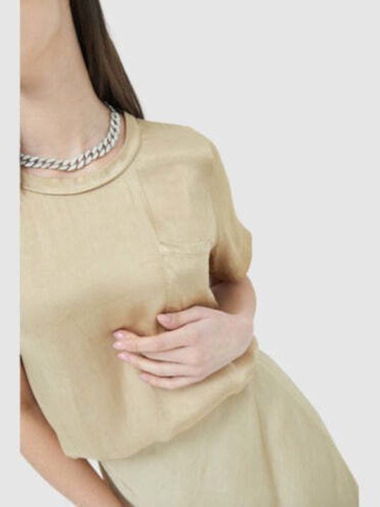 Bluza Damă Satin Mâneci Scurte Bej