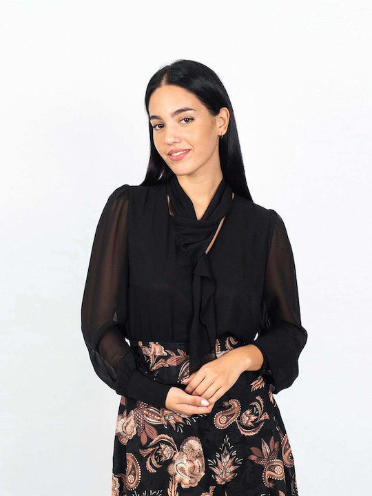 Women's Blouse with Sheerness Black