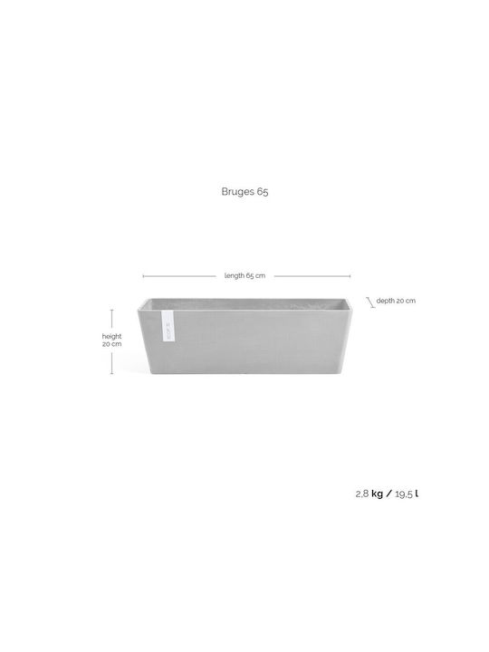 Ecopots Bruges Planter Box Plastic White Grey 65x17x17cm.