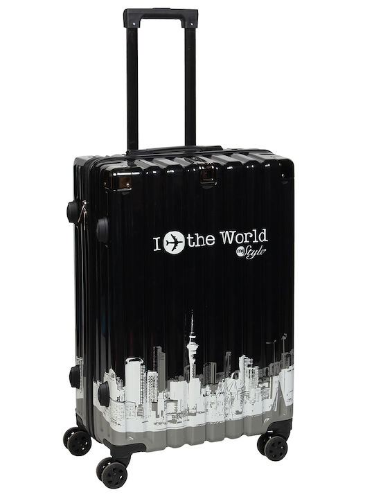 Keskor World Medium Hard Black Suitcase With 4 Wheels Height 66cm