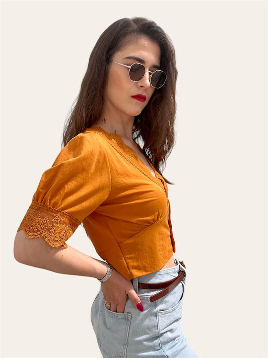 Women's Blouse with Lace Yellow