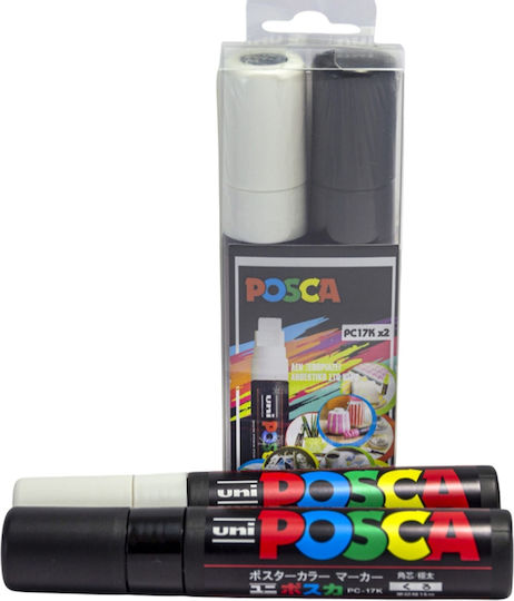 Posca Markere Permanente 15mm Black/White 2buc