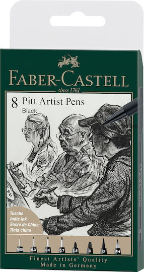 Faber-Castell Pitt Artist Pen India Design Markers Black 8pcs