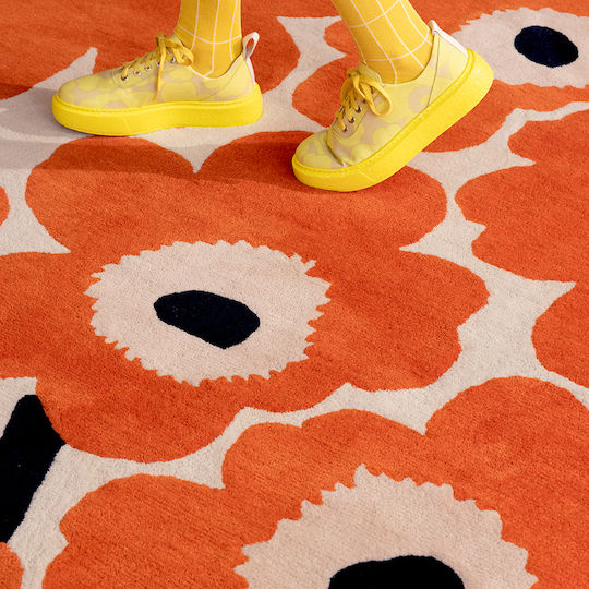 Marimekko Unikko Lucrat manual Covor Rectangular Orange Red