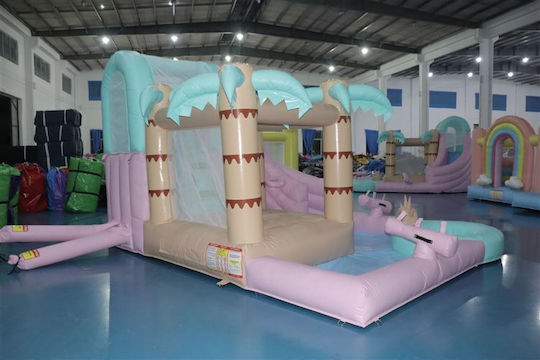 Trampolino Saltea Gonflabilă Island Cu Tobogan Gonflabil Și Tobogan Pentru Vârsta 5+ Ani