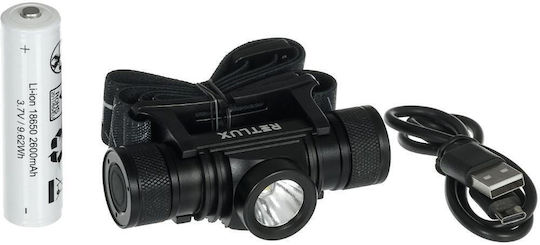 Retlux Επαναφορτιζόμενος Φακός Κεφαλής LED IP65 με Μέγιστη Φωτεινότητα 800lm