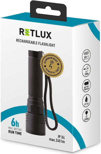 Retlux Επαναφορτιζόμενος Φακός LED IPX4 με Μέγιστη Φωτεινότητα 240lm