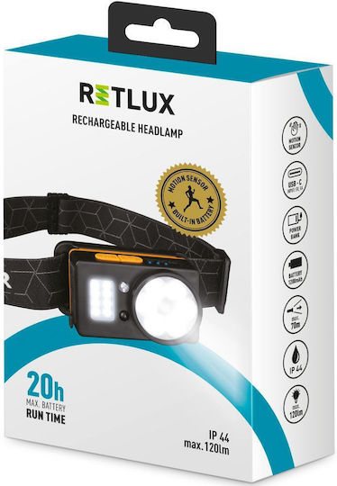Retlux Rechargeable Headlamp LED IP44 with Maximum Brightness 200lm
