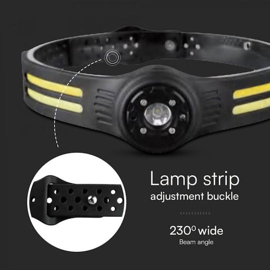 V-TAC Rechargeable Headlamp LED IP43 with Maximum Brightness 470lm Black
