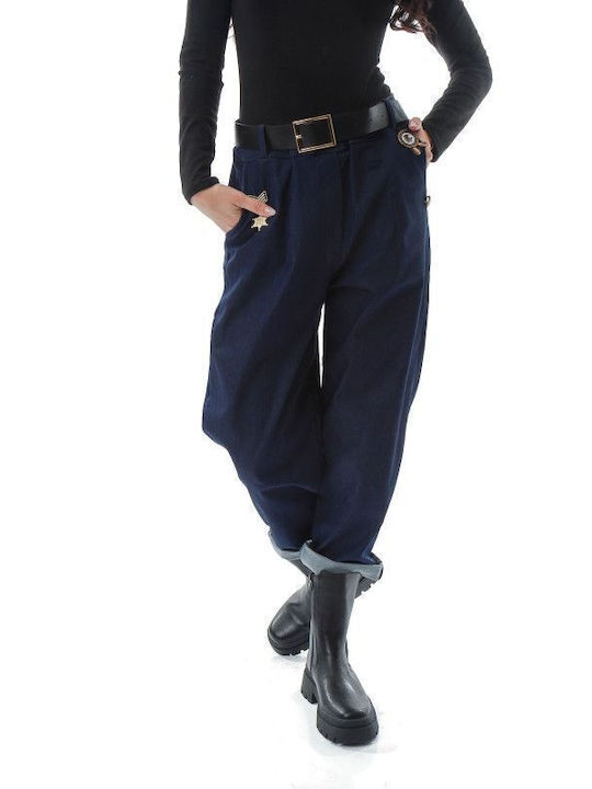 Blaue Stoffhose mit Denim-Look