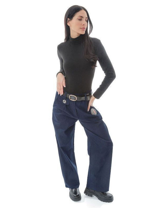 Pantaloni din material albastru cu aspect de denim