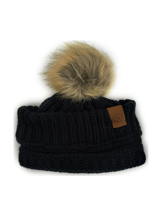 Kids Beanie Set with Gloves Knitted Black