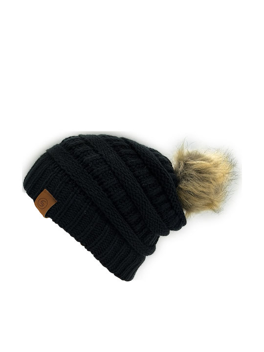 Kids Beanie Set with Gloves Knitted Black