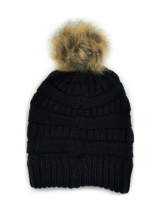 Kids Beanie Set with Gloves Knitted Black