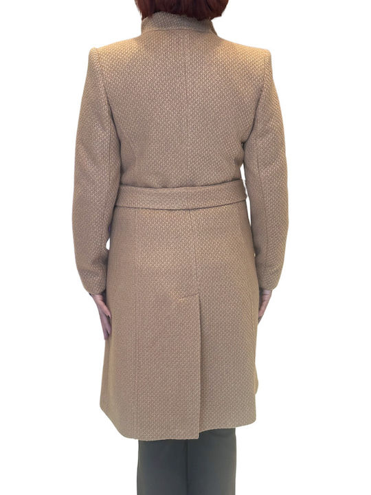 Forel Women's Long Coat with Belt Camel