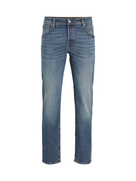 Ανδρικό Παντελόνι Τζιν Ελαστικό με Slim Straight Εφαρμογή Μπλε