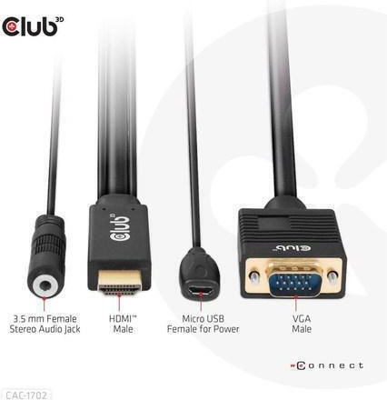Club3d Hdmi To Vga Cable M M 2m/6.56ft 28awg
