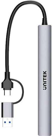 Unitek 7-Port USB 2.0 Hub with USB-A / USB-C Connection Gray