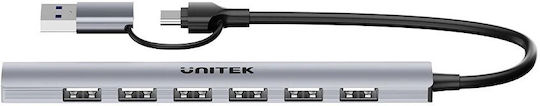 Unitek 7-Port USB 2.0 Hub with USB-A / USB-C Connection Gray
