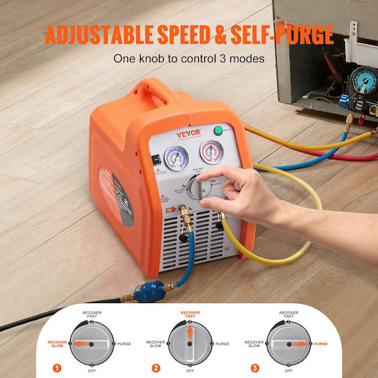 Vevor 1 Hp Refrigerant Recovery Machine Portable Dual Cylinder AC Recovery Machine High Pressure Protection 220-240v 50hz HVAC Refrigerant Liquid Vapor Recovery Machine Car Air Conditioning