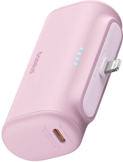 Baseus Compact Lightning Edition Power Bank 5000mAh 20W με Θύρα USB-C Ροζ