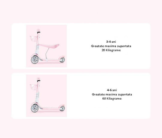 Action One Kids Scooter 3-Wheel with Seat Pink
