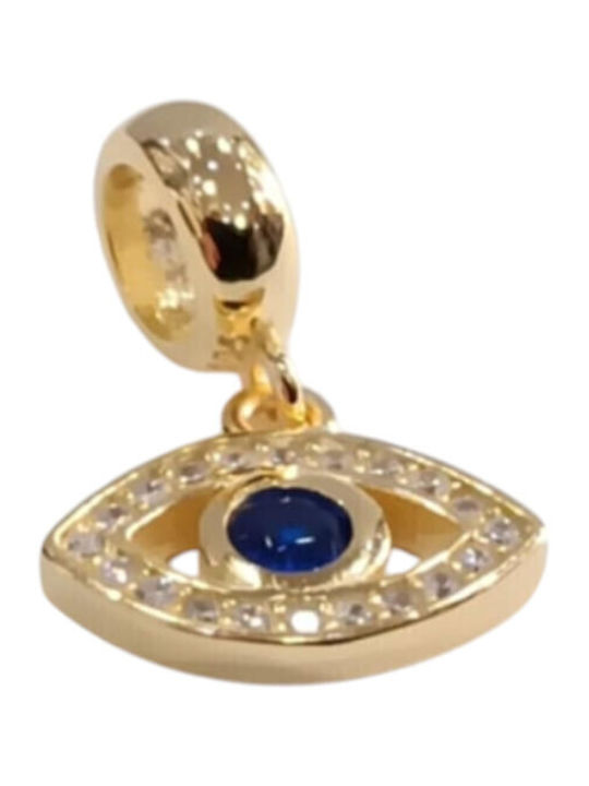 Kalliopi Silver Charm Auge aus Vergoldetem Silber mit Zirkon Blau