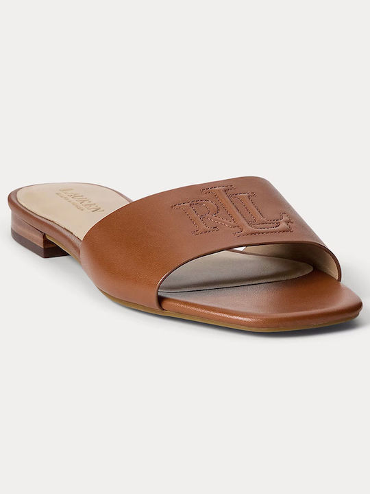 Everley Leather Women's Flat Sandals in Tabac Brown Color