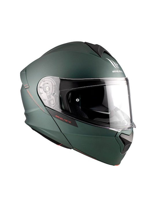 MT Genesis Green Matt A6 Motorcycle Helmet Flip-Up DOT / ECE 22.06 1650gr with Sunvisor
