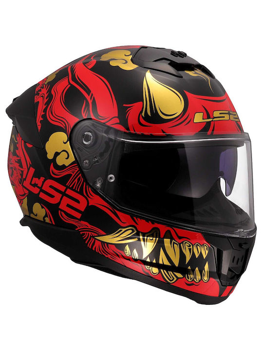LS2 Stream II FF808 Drako Gloss Black/Red Motorcycle Helmet Full Face ECE 22.06 1550gr with Sunvisor