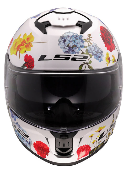 LS2 Stream II FF808 Flowers White Gloss Motorcycle Helmet Full Face ECE 22.06 1550gr with Sunvisor