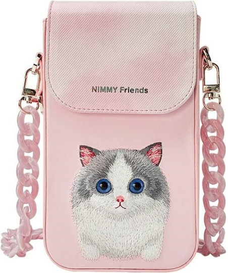 Nimmy Set 3in1 Phone Bag + Wallet + Locator Case Pink Big Eyed Pet 2.0 Cat