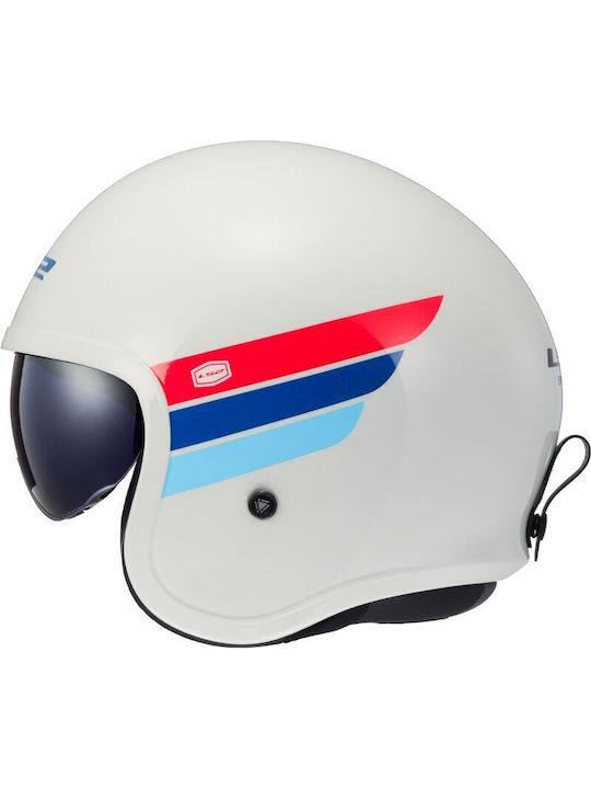 LS2 Spitfire II Retro Gloss White/Blue/Red Motorcycle Helmet Jet ECE 22.06 1000gr with Sunvisor