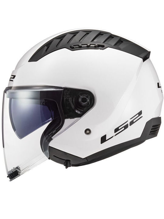 LS2 Gloss White Motorcycle Helmet Jet ECE 22.06 1200gr with Sunvisor
