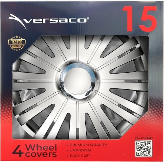 AMiO Car Hubcap Set 15" 4pcs Silver