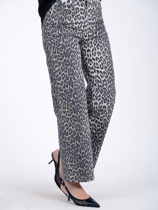 MyCesare Women's Cotton Trousers Leopard Leopard