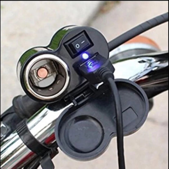 Мотоциклетно зарядно устройство с Портове: 1xUSB & 1xЗапалка