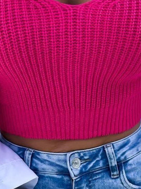 Women's Crop Top Cotton with V Neckline Fuchsia