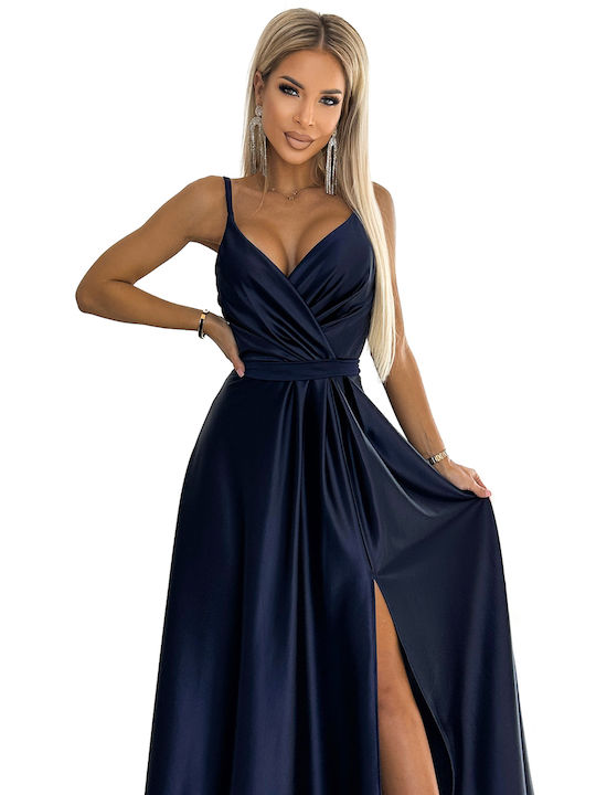 Numoco Maxi Dress for Wedding / Baptism Satin Navy Blue