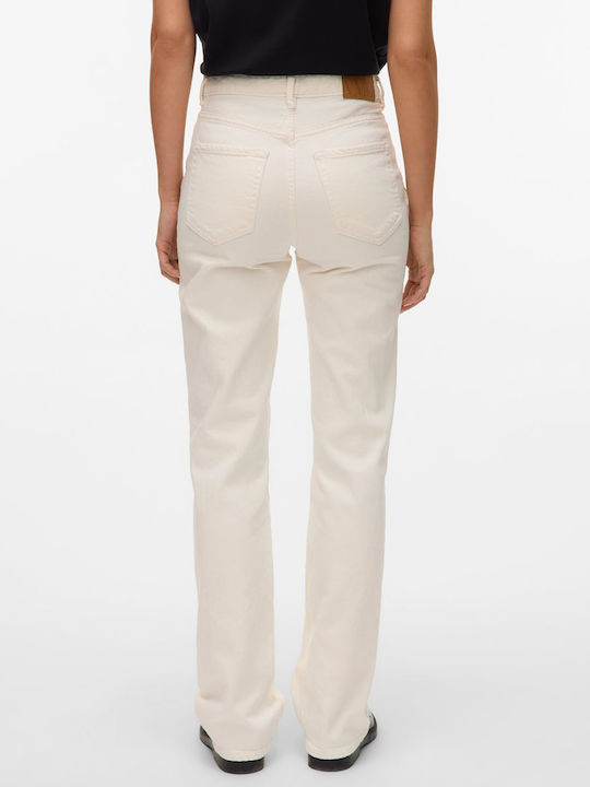 Vero Moda Women's Cotton Trousers in Straight Line Bright White