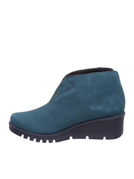Leather Women's Ankle Boots Platform & Fur Green