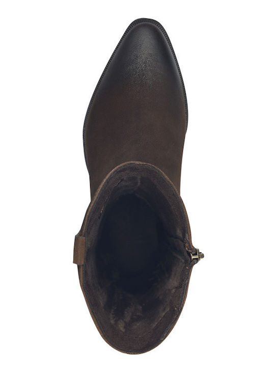 Leder Damen Cowboy-Stiefeletten Braun