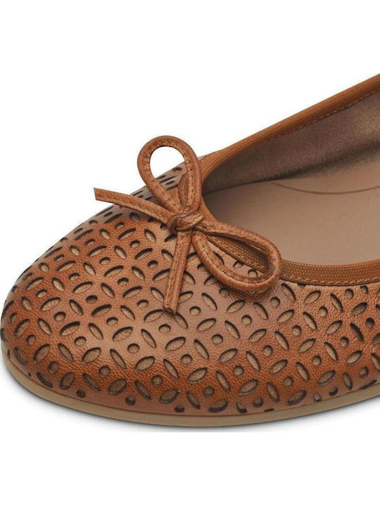 Synthetic Leather Pointy Ballerinas Brown