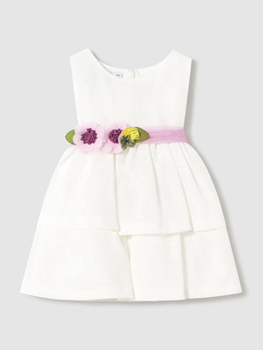 Children's Dress Sleeveless Linen Floral White